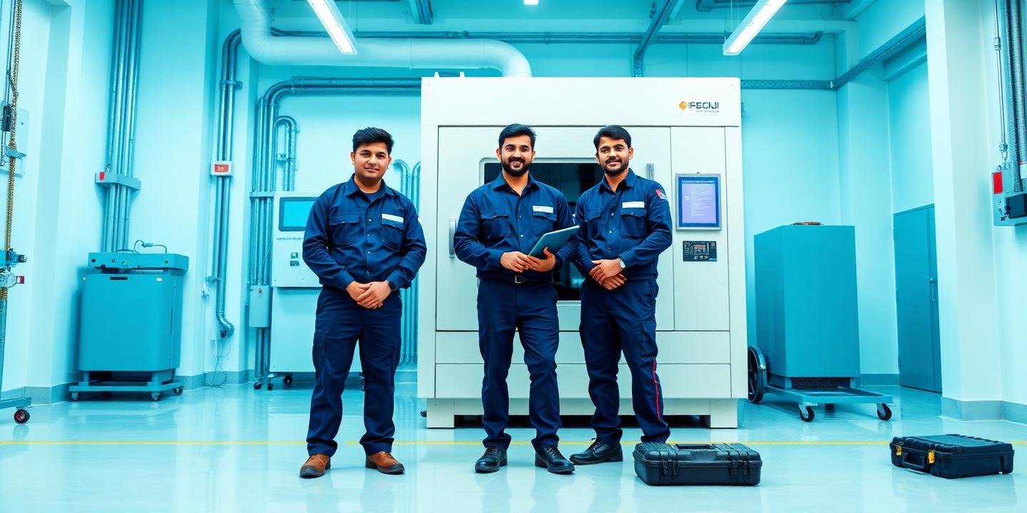 Envisim Technologies service engineers beside an environmental test chamber